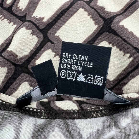 Etcetera Womens 10 Dress Brown Cream Geometric Print Wrap Style Stretch Knit - Picture 4 of 11